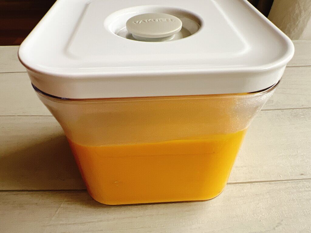 真空保存したかぼちゃポタージュの様子