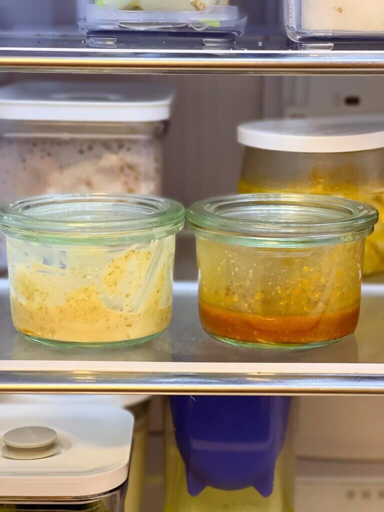 蒸し野菜のタレをWECKの容器に入れて冷蔵庫で準備