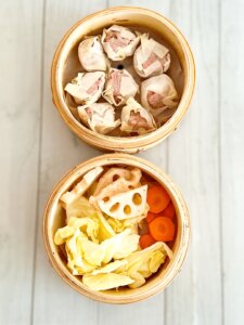 １５cmのせいろ２段でシュウマイと野菜